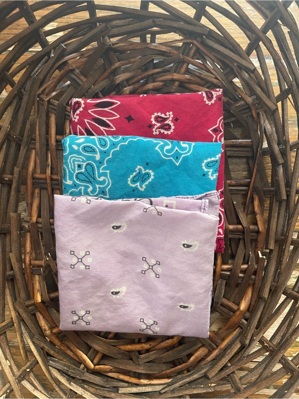 Set of 3 Printed Bandanas - Red, Teal, Lavender